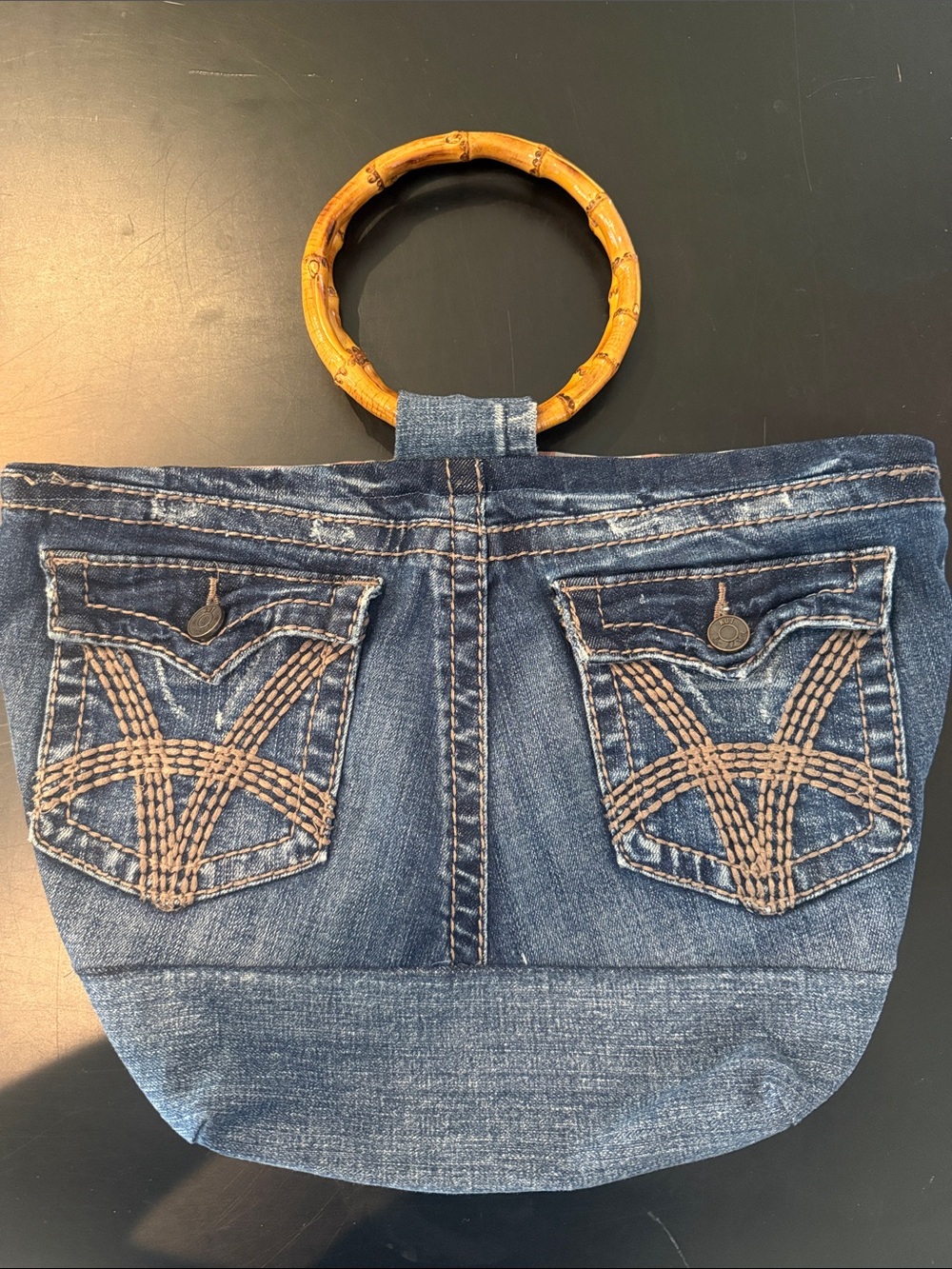 Kut from the Kloth Dark Blue Denim Button Detail  Reversible to pink Camo.